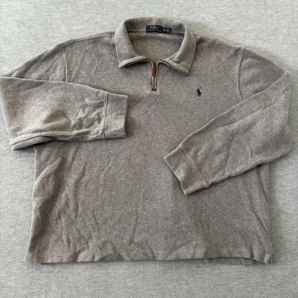 Polo Ralph Lauren Mens XXL Heather Gray 100% Cotton Quarter Zip Pullover Sweater